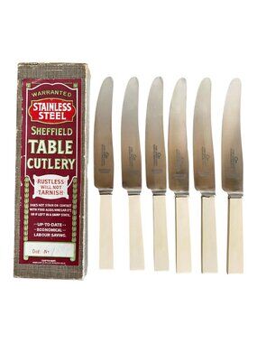 Vintage John Derby & Sons Sheffield England Stainless Knives Set of 6 Boxed